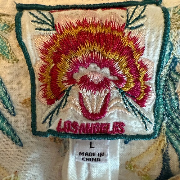 Johnny Was Floral Embroidered Linen Top / Tunic Size Large Boho White - Picture 3 of 8